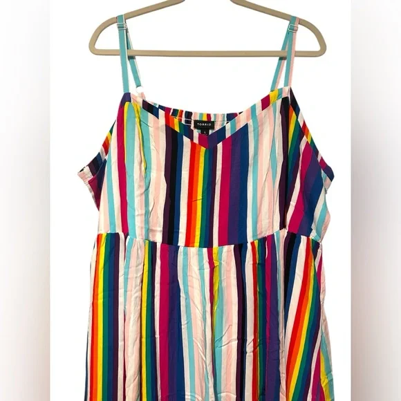 Torrid Midi Challis Skater Dress Striped Rainbow Colorful Pride Plus Sz 4X - Picture 5 of 10